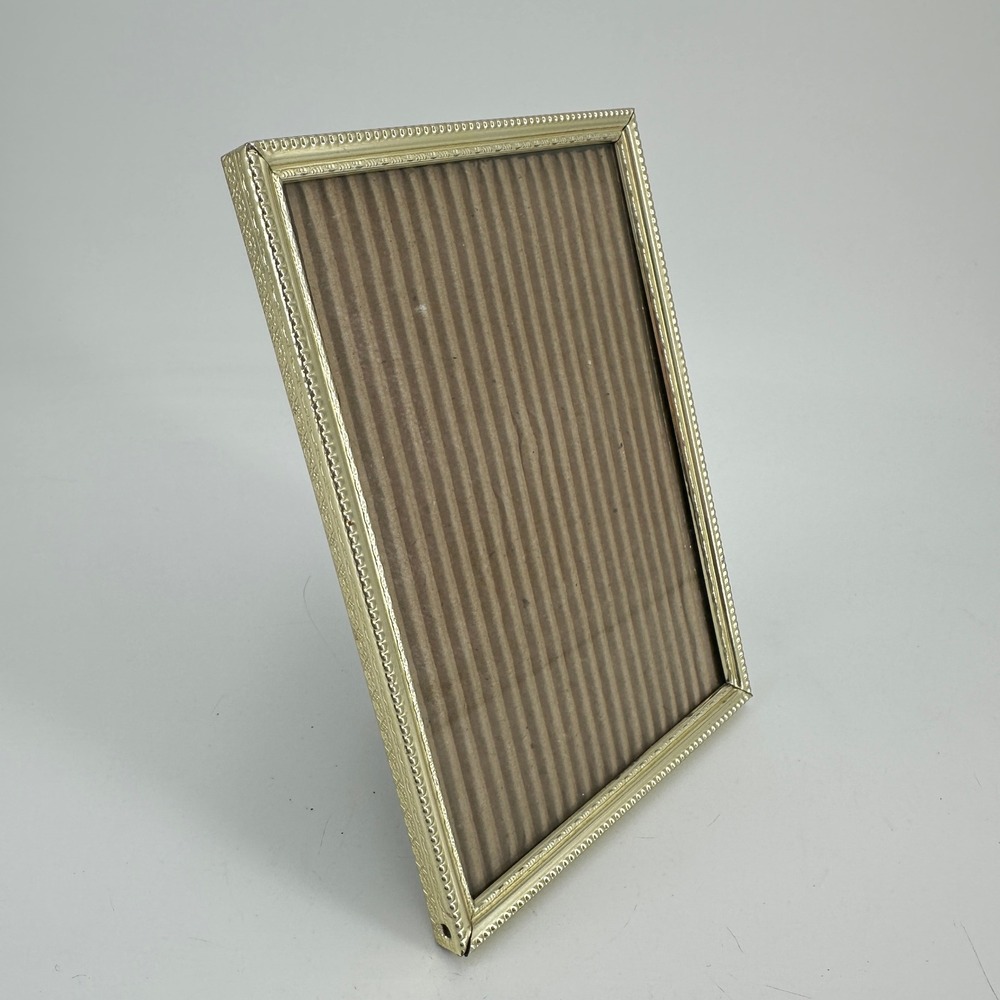 Vintage Gold Tone Metal 5x7 Picture Frame Ornate Beaded Floral Embossed Border